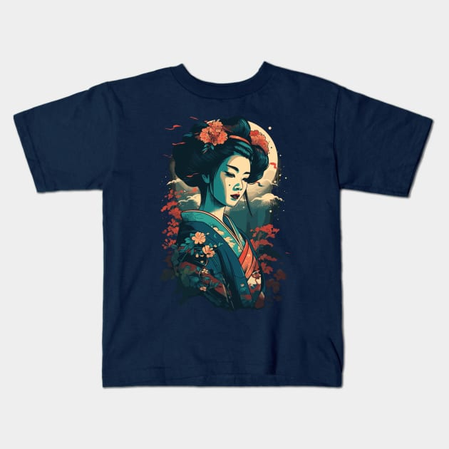 Tradicional Japanese Woman Geisha Kids T-Shirt by SamuelC23